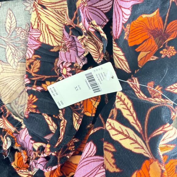 NWT Pilcro by Anthropologie Floral Tiered Ruffle Long-Sleeve Corduroy Dress XS - Picture 4 of 7